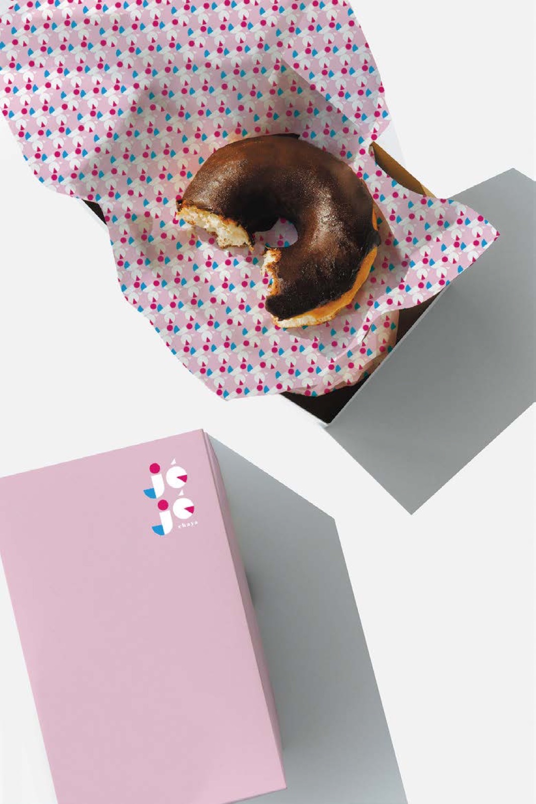 JéJé Chaya chocolate doughnut in branded pink box — sweets and packaging